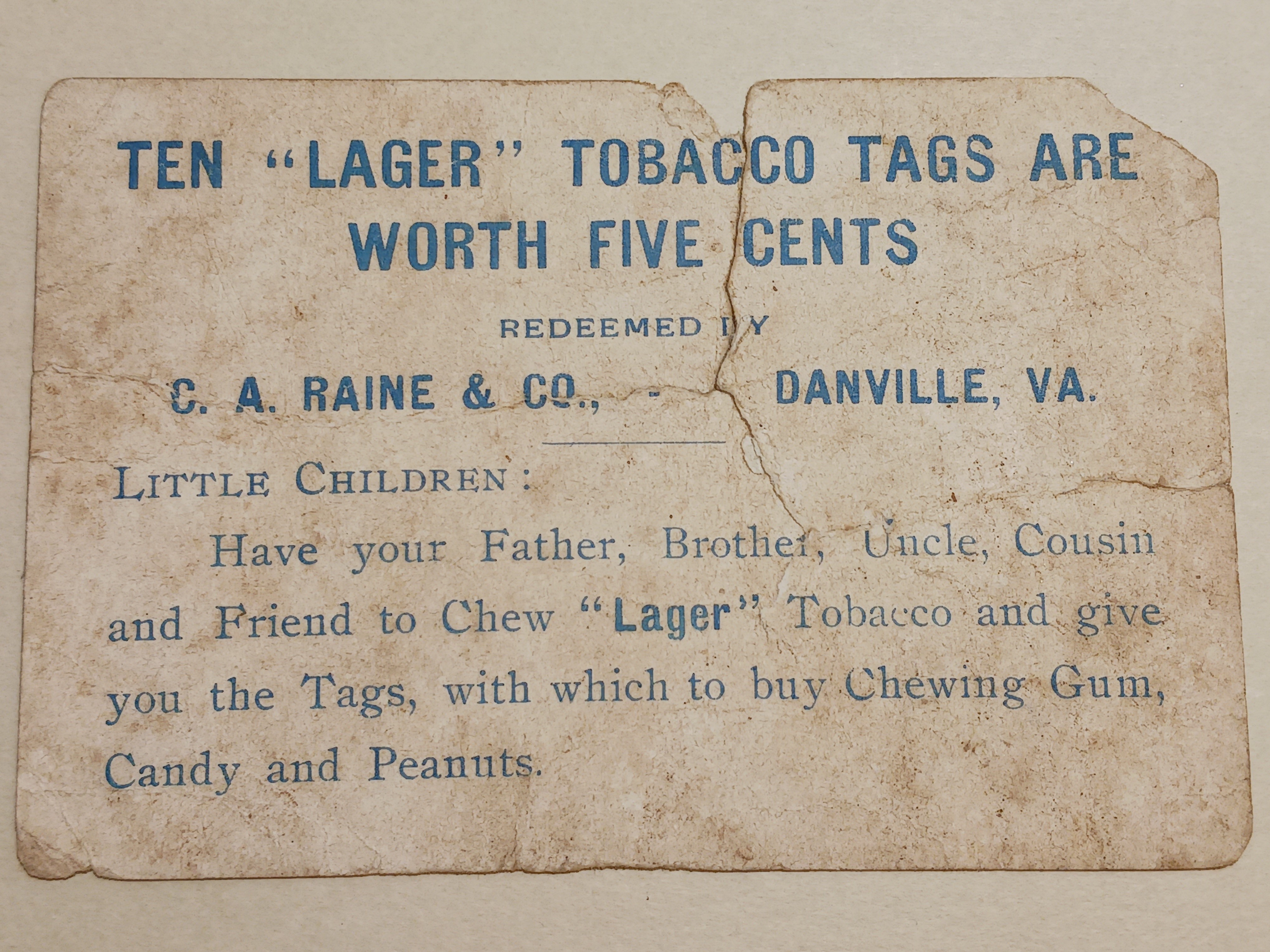 The back of the Time and Tide trade card.